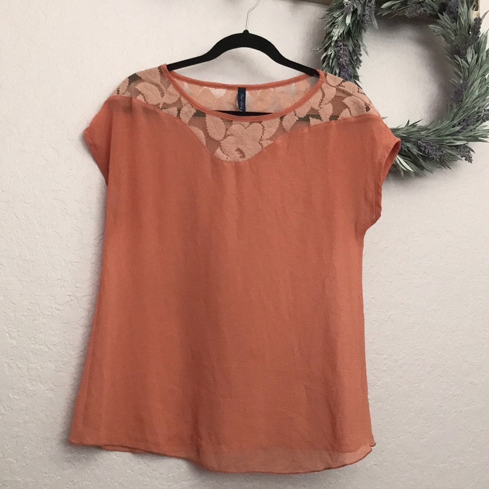 Anthro Boho Top Terra Cotta sheer top short sleeves blouse